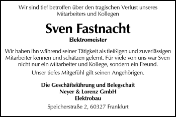 Traueranzeige von Sven Fastnacht von Darmstädter Echo, Odenwälder Echo, Rüsselsheimer Echo, Groß-Gerauer-Echo, Ried Echo