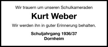 Traueranzeige von Kurt Weber von Rüsselsheimer Echo, Groß-Gerauer-Echo, Ried Echo
