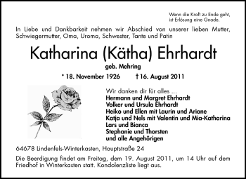 Traueranzeige von Katharina Ehrhardt von Odenwälder Echo