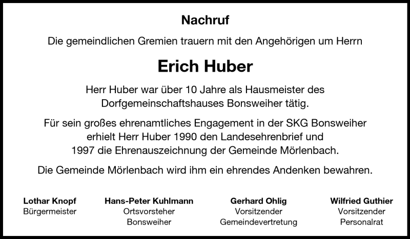  Traueranzeige für Erich Huber vom 18.08.2011 aus Starkenburger Echo