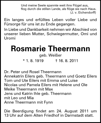 Traueranzeige von Rosmarie Therrmann von Echo-Zeitungen (Gesamtausgabe)