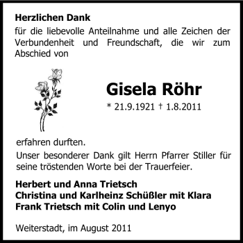 Traueranzeige von Gisela Röhr von Echo-Zeitungen (Gesamtausgabe)