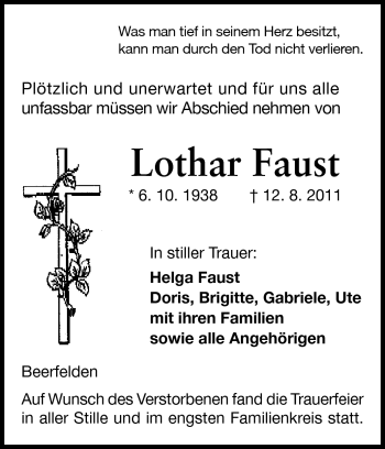 Traueranzeige von Lothar Faust von Odenwälder Echo