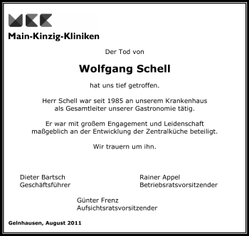 Traueranzeige von Wolfgang Schell von Echo-Zeitungen (Gesamtausgabe)