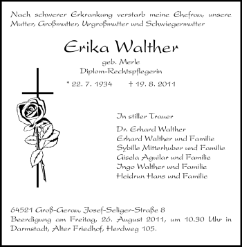 Traueranzeige von Erika Walther von Rüsselsheimer Echo, Groß-Gerauer-Echo, Ried Echo