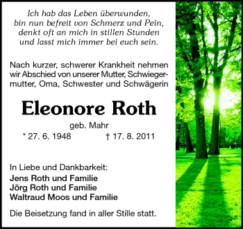 Traueranzeige von Eleonore Roth von Echo-Zeitungen (Gesamtausgabe)