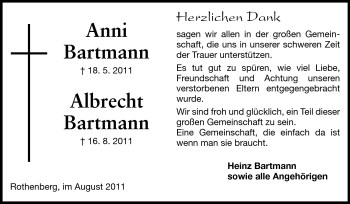 Traueranzeige von Anni und Albrecht Bartmann von Odenwälder Echo