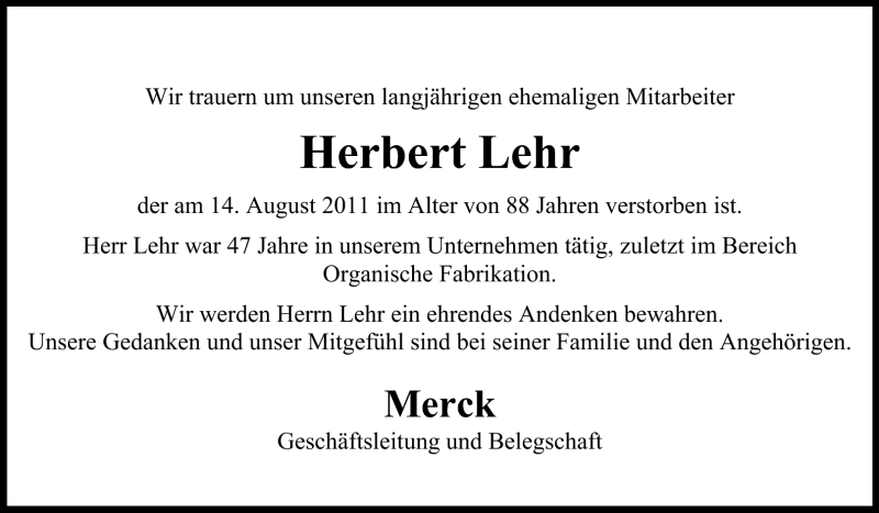  Traueranzeige für Herbert Lehr vom 24.08.2011 aus Echo-Zeitungen (Gesamtausgabe)
