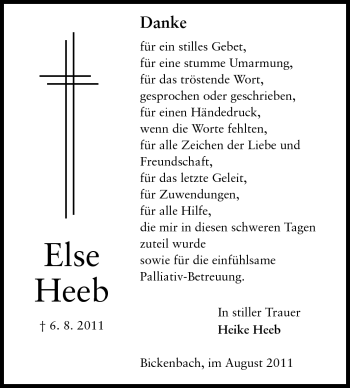 Traueranzeige von Else Heeb von Darmstädter Echo, Odenwälder Echo, Rüsselsheimer Echo, Groß-Gerauer-Echo, Ried Echo