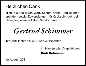 Traueranzeige von Gertrud Schimmer von Echo-Zeitungen (Gesamtausgabe)
