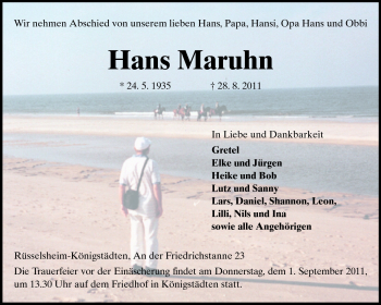 Traueranzeige von Hans Maruhn von Rüsselsheimer Echo, Groß-Gerauer-Echo, Ried Echo