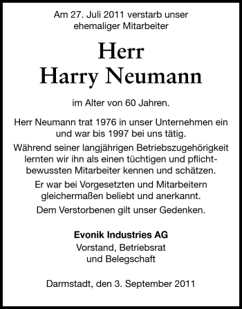 Traueranzeige von Harry Neumann von Echo-Zeitungen (Gesamtausgabe)