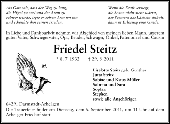 Traueranzeige von Friedel Steitz von Echo-Zeitungen (Gesamtausgabe)