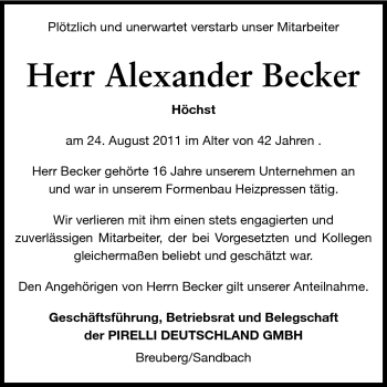 Traueranzeige von Alexander Becker von Odenwälder Echo