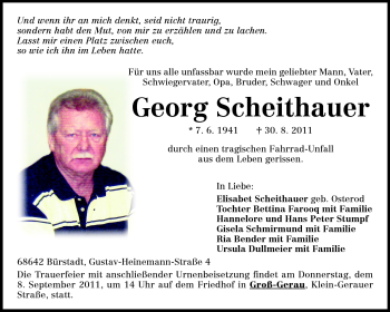 Traueranzeige von Georg Scheithauer von Rüsselsheimer Echo, Groß-Gerauer-Echo, Ried Echo