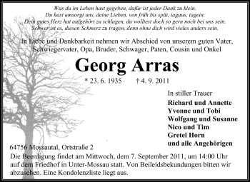 Traueranzeige von Georg Arras von Odenwälder Echo