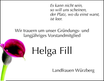 Traueranzeige von Helga  Fill von Odenwälder Echo