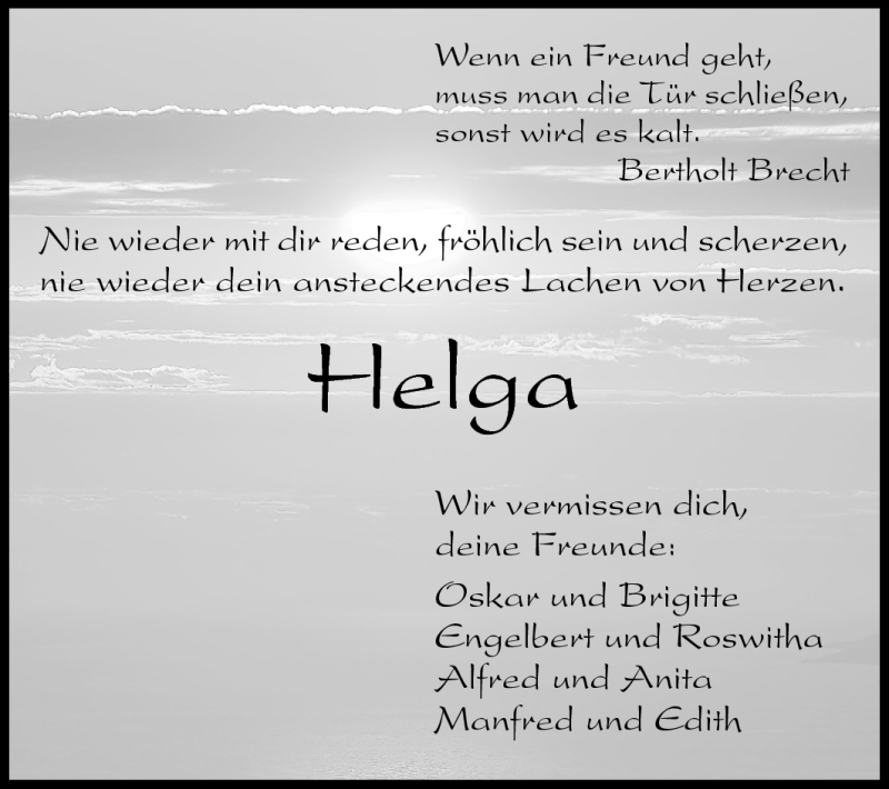  Traueranzeige für Helga  vom 09.09.2011 aus Odenwälder Echo