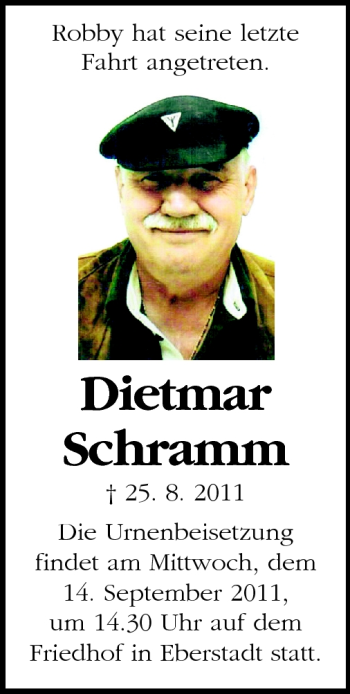 Traueranzeige von Dietmar Schramm von Darmstädter Echo, Odenwälder Echo, Rüsselsheimer Echo, Groß-Gerauer-Echo, Ried Echo