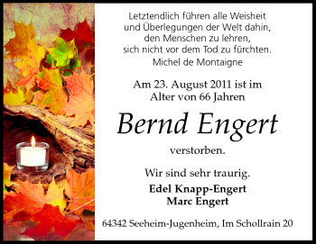 Traueranzeige von Bernd Engert von Echo-Zeitungen (Gesamtausgabe)