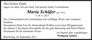 Traueranzeige von Maria Schäfer von Odenwälder Echo