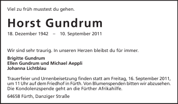 Traueranzeige von Horst Gundrum von Starkenburger Echo