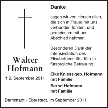 Traueranzeige von Walter Hofmann von Echo-Zeitungen (Gesamtausgabe)