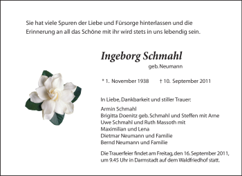 Traueranzeige von Ingeborg Schmahl von Echo-Zeitungen (Gesamtausgabe)