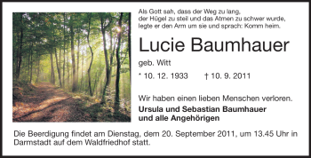 Traueranzeige von Lucie Baumhauer von Echo-Zeitungen (Gesamtausgabe)