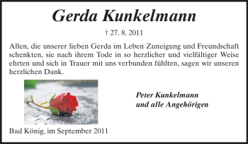 Traueranzeige von Gerda Kunkelmann von Odenwälder Echo