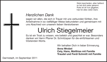 Traueranzeige von Ulrich Stiegelmeier von Echo-Zeitungen (Gesamtausgabe)