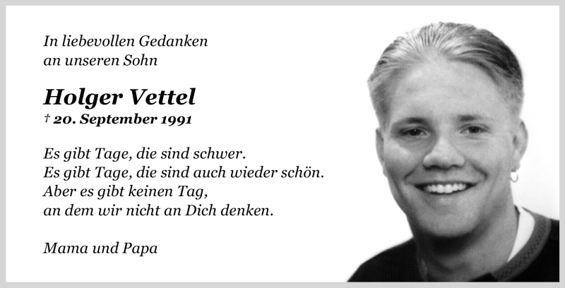  Traueranzeige für Holger Vettel vom 20.09.2011 aus Starkenburger Echo