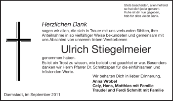 Traueranzeige von Ulrich Stiegelmeier von Echo-Zeitungen (Gesamtausgabe)