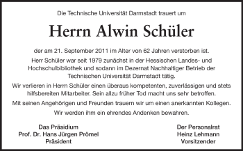 Traueranzeige von Alwin Schüler von Echo-Zeitungen (Gesamtausgabe)