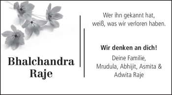 Traueranzeige von Bhalchandra Raje von Starkenburger Echo