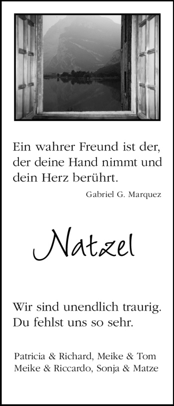 Traueranzeige von Natzel  von Echo-Zeitungen (Gesamtausgabe)