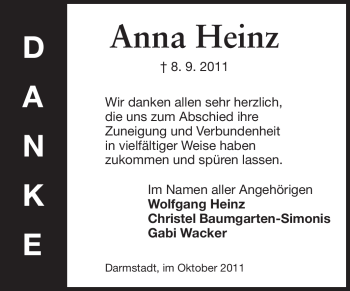 Traueranzeige von Anna Heinz von Echo-Zeitungen (Gesamtausgabe)