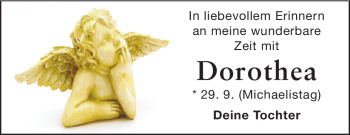 Traueranzeige von Dorothea  von Darmstädter Echo, Odenwälder Echo, Rüsselsheimer Echo, Groß-Gerauer-Echo, Ried Echo