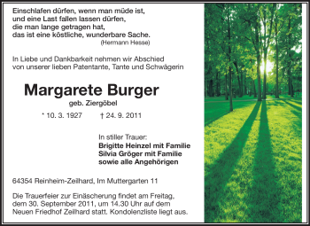 Traueranzeige von Margarete Burger von Echo-Zeitungen (Gesamtausgabe)