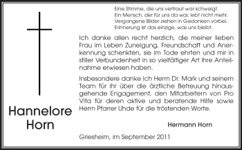 Traueranzeige von Hannelore Horn von Echo-Zeitungen (Gesamtausgabe)