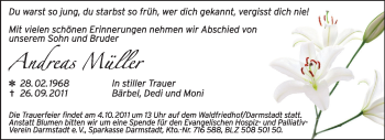 Traueranzeige von Andreas Müller von Echo-Zeitungen (Gesamtausgabe)