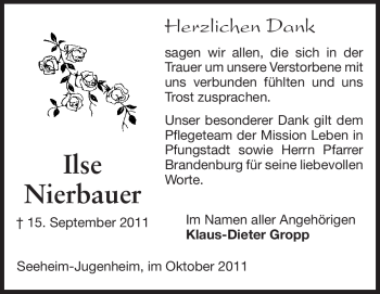 Traueranzeige von Ilse Nierbauer von Echo-Zeitungen (Gesamtausgabe)