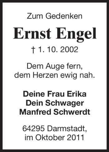 Traueranzeige von Ernst Engel von Echo-Zeitungen (Gesamtausgabe)