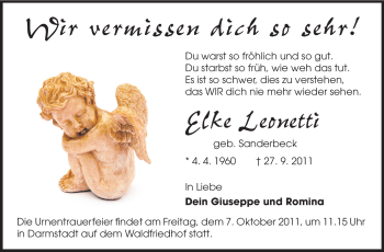 Traueranzeige von Elke Leonetti von Echo-Zeitungen (Gesamtausgabe)