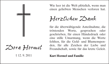 Traueranzeige von Dora Hormel von Odenwälder Echo