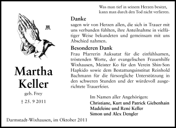 Traueranzeige von Martha Keller von Echo-Zeitungen (Gesamtausgabe)