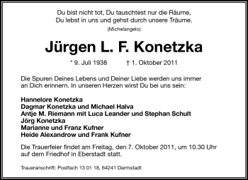 Traueranzeige von Jürgen L.F. Konetzka von Echo-Zeitungen (Gesamtausgabe)