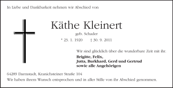 Traueranzeige von Käthe Kleinert von Echo-Zeitungen (Gesamtausgabe)