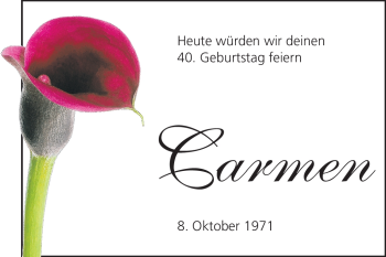 Traueranzeige von Carmen Bender von Rüsselsheimer Echo, Groß-Gerauer-Echo, Ried Echo