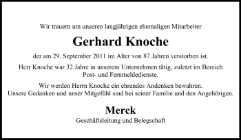 Traueranzeige von Gerhard Knoche von Echo-Zeitungen (Gesamtausgabe)